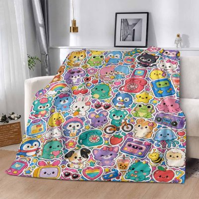 Suitable for bed. sofa. camping. cold movie theater or travel! Perfect gift for your family and friends. Kawaii Cartoon Animals Flannel Blanket. Colorful Cute Sticker Print Pattern. Soft Lightweight Breathable Features. Suitable for Bedroom and Living Room.