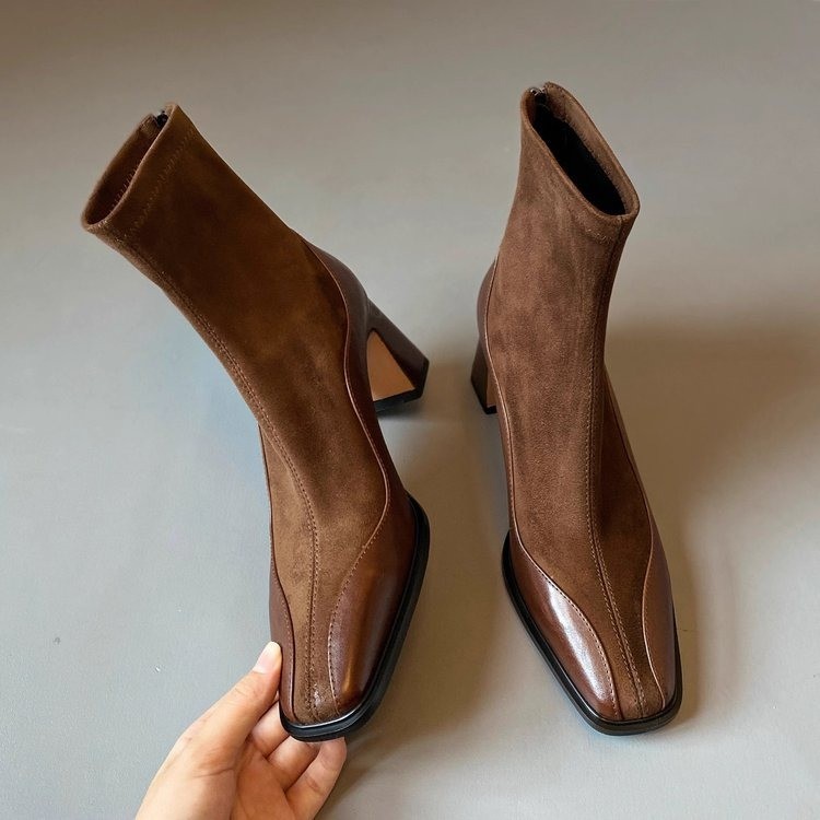 French retro slim boots high heel short boots for women in autumn and winter niche high-end slim legs fashion boots